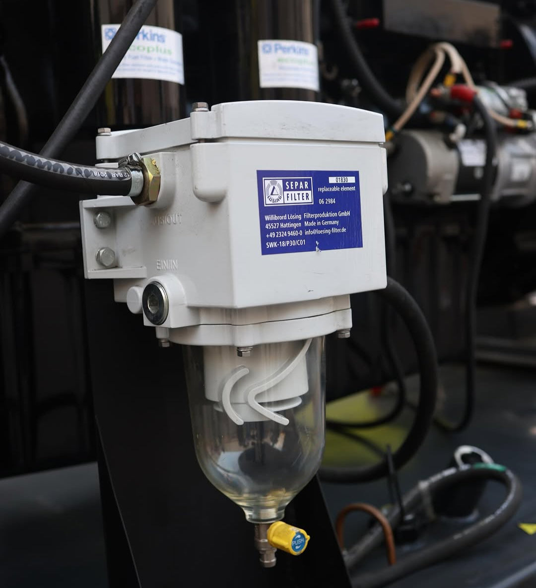 SEPAR filter installed on a Perkins generator