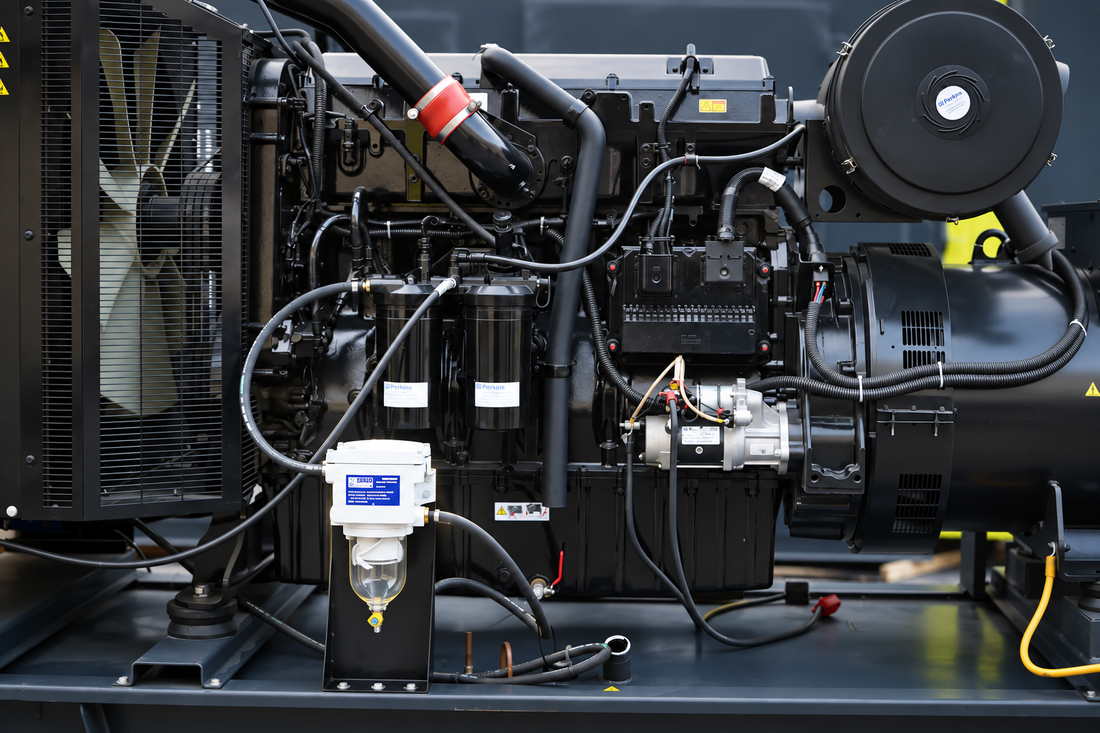 Diesel generator with SEPAR fuel-water separator installed near the engine to help protect against water and fuel contamination.
