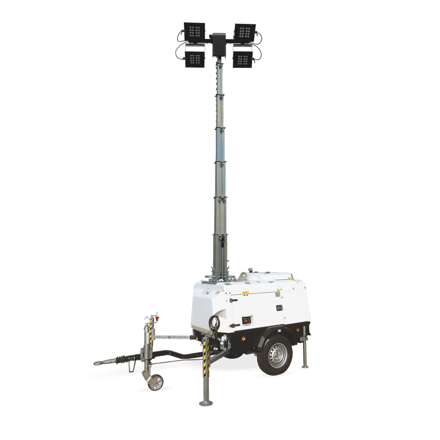 Portable light tower on a white background